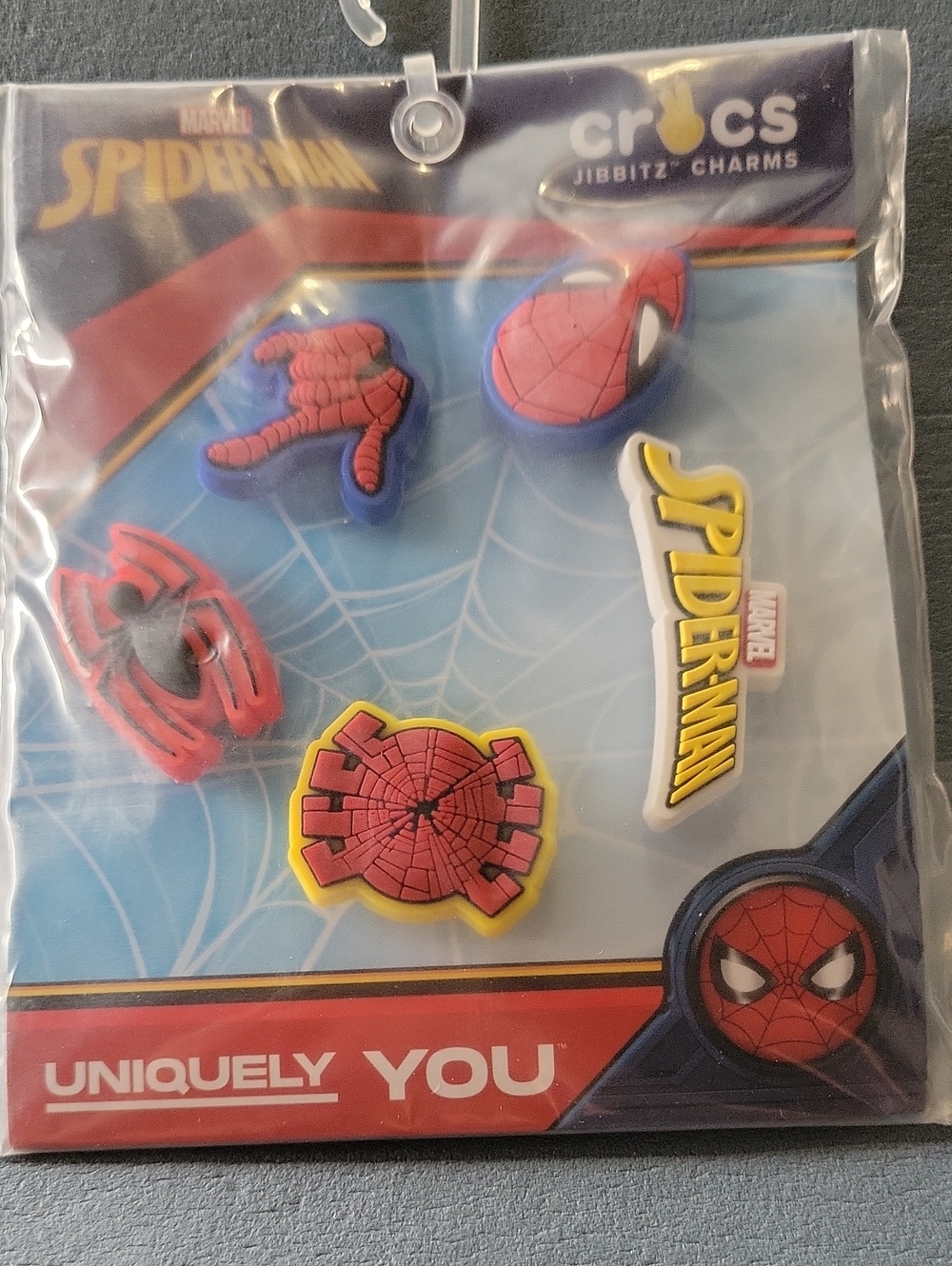 Jibbitz Spider-Man Shoe Charms in Red, Blue, Yellow & White